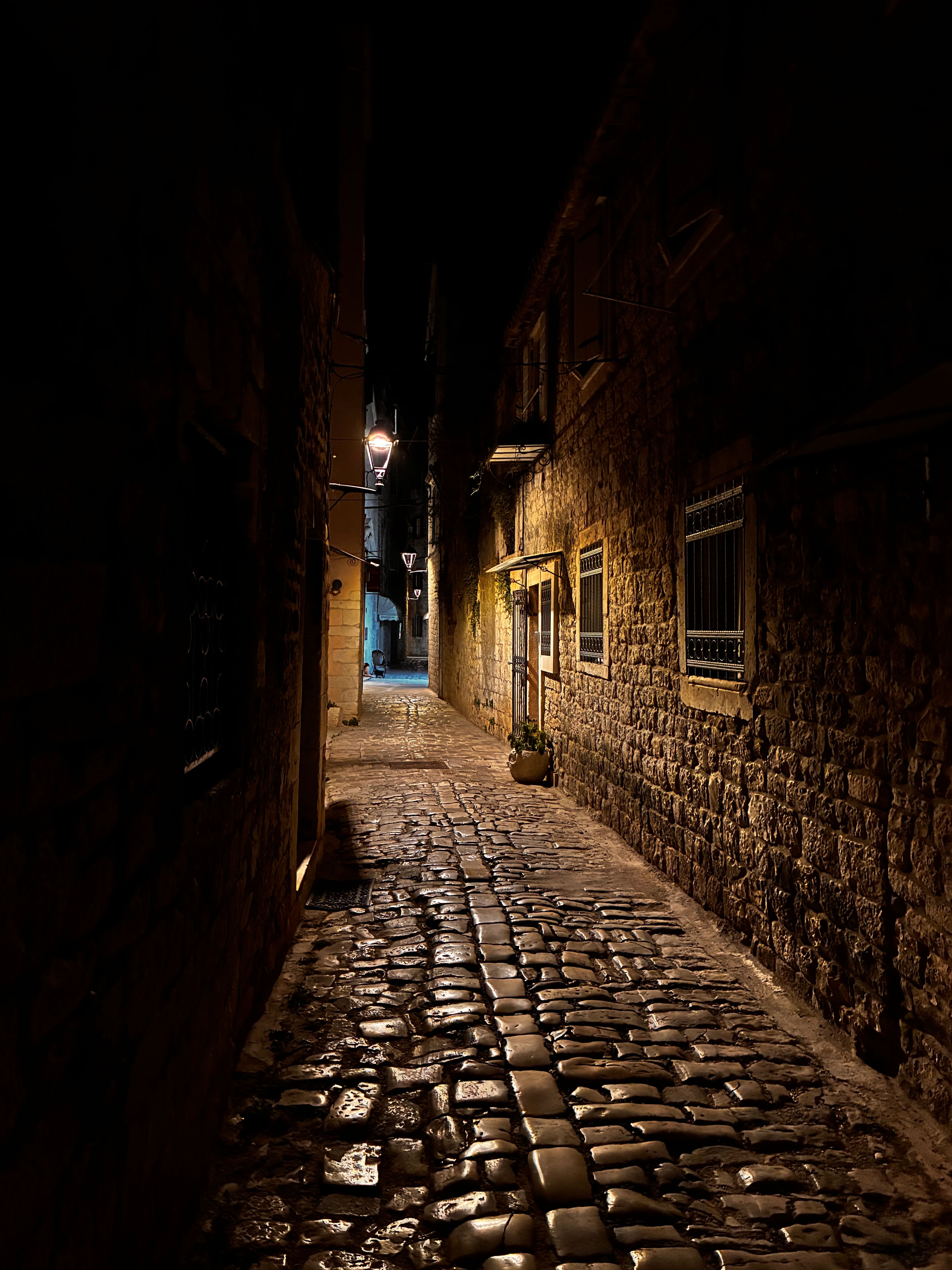 Picturesque old town alley at night
