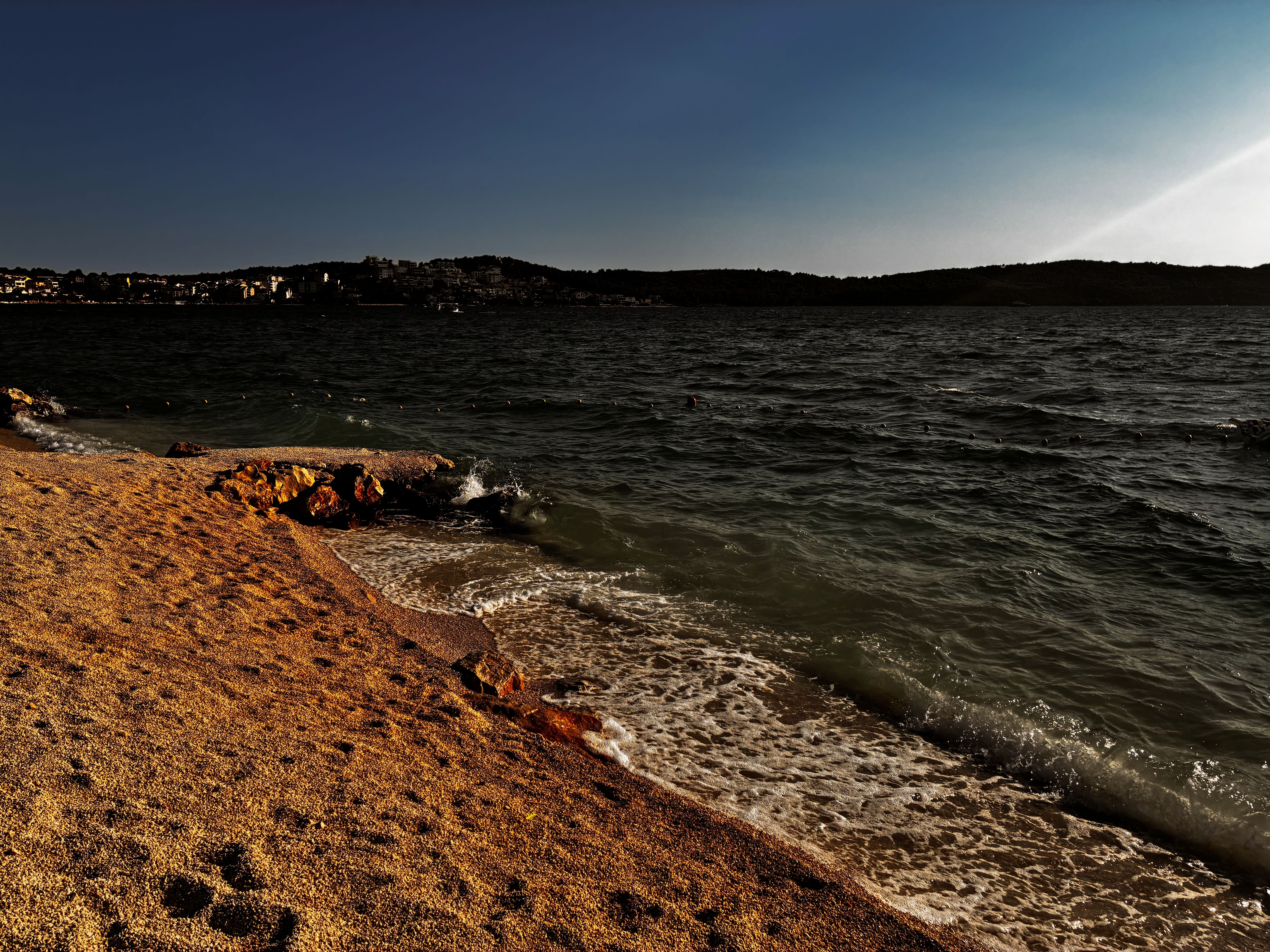 Beach with golden sand and sea view