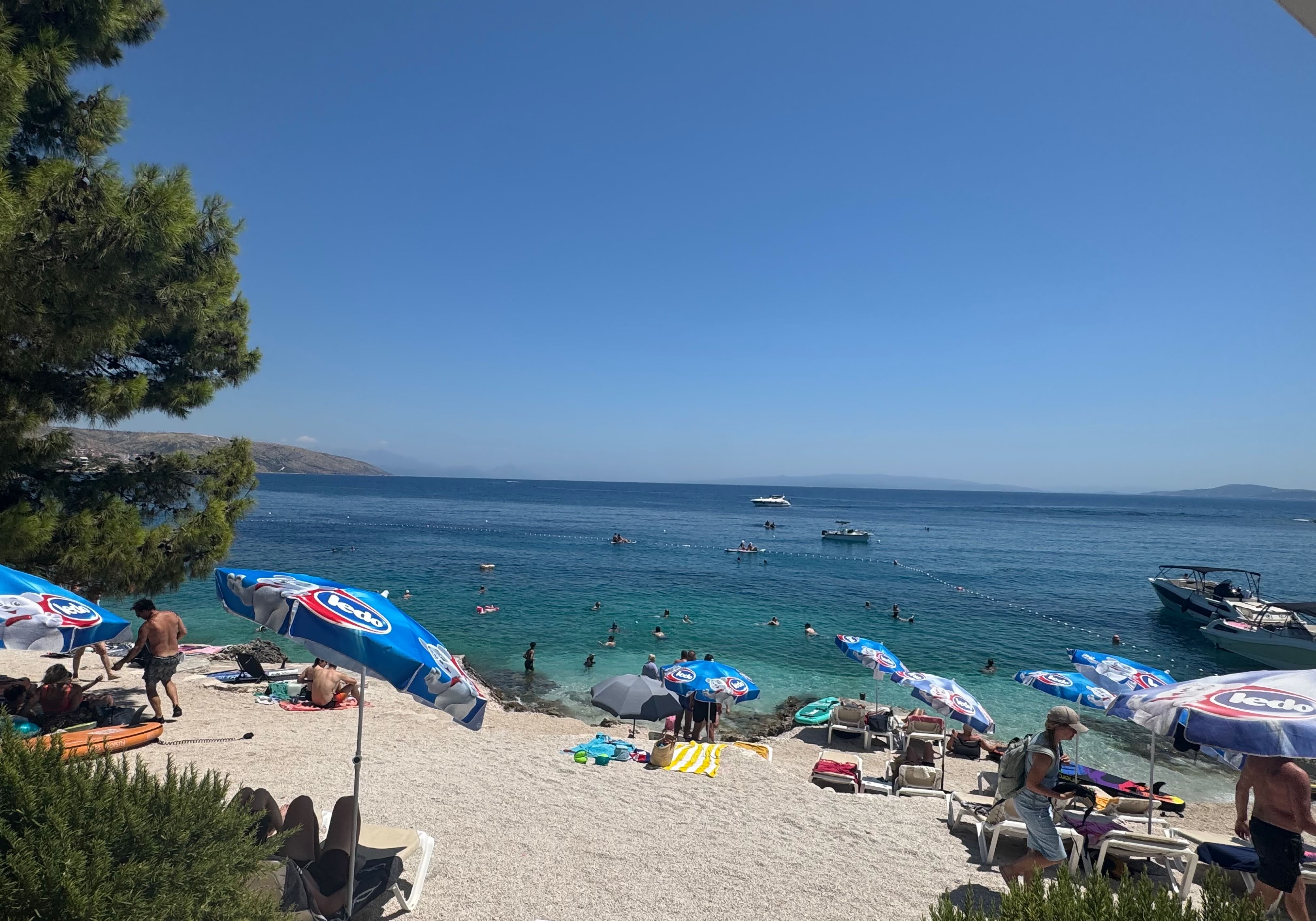Beach with sunshades